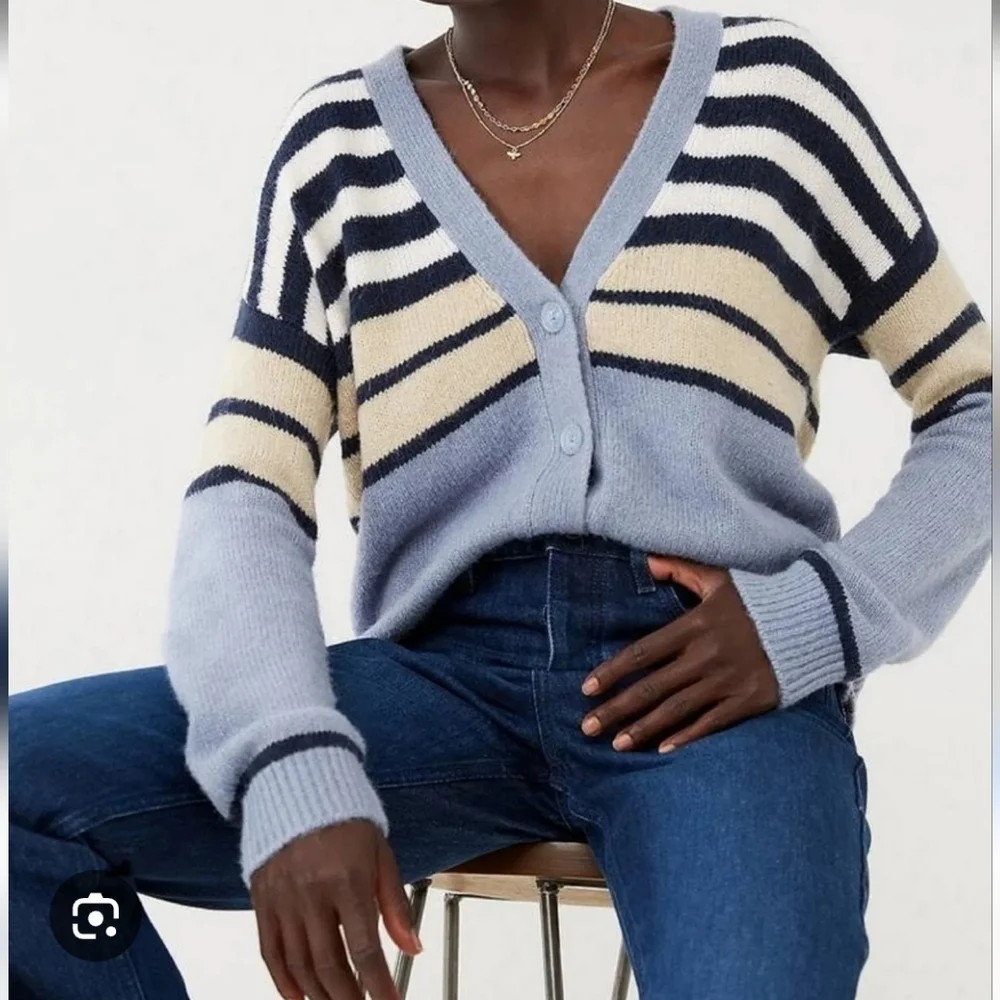 Fat Face Alpaca Heather Stripe V-Neck Button Front Sweater Cardigan NWOT